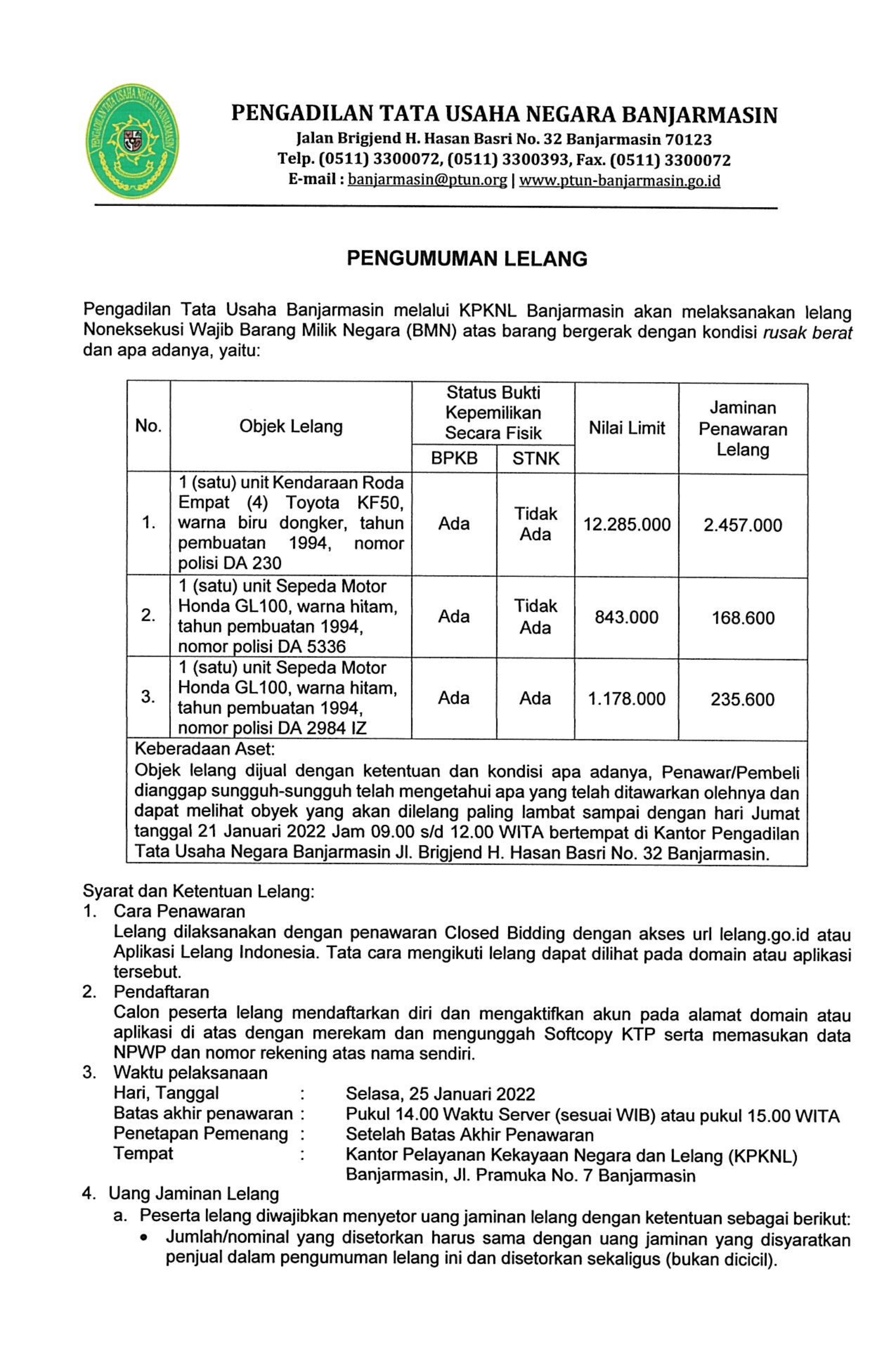 Pengumuman Lelang 1 min