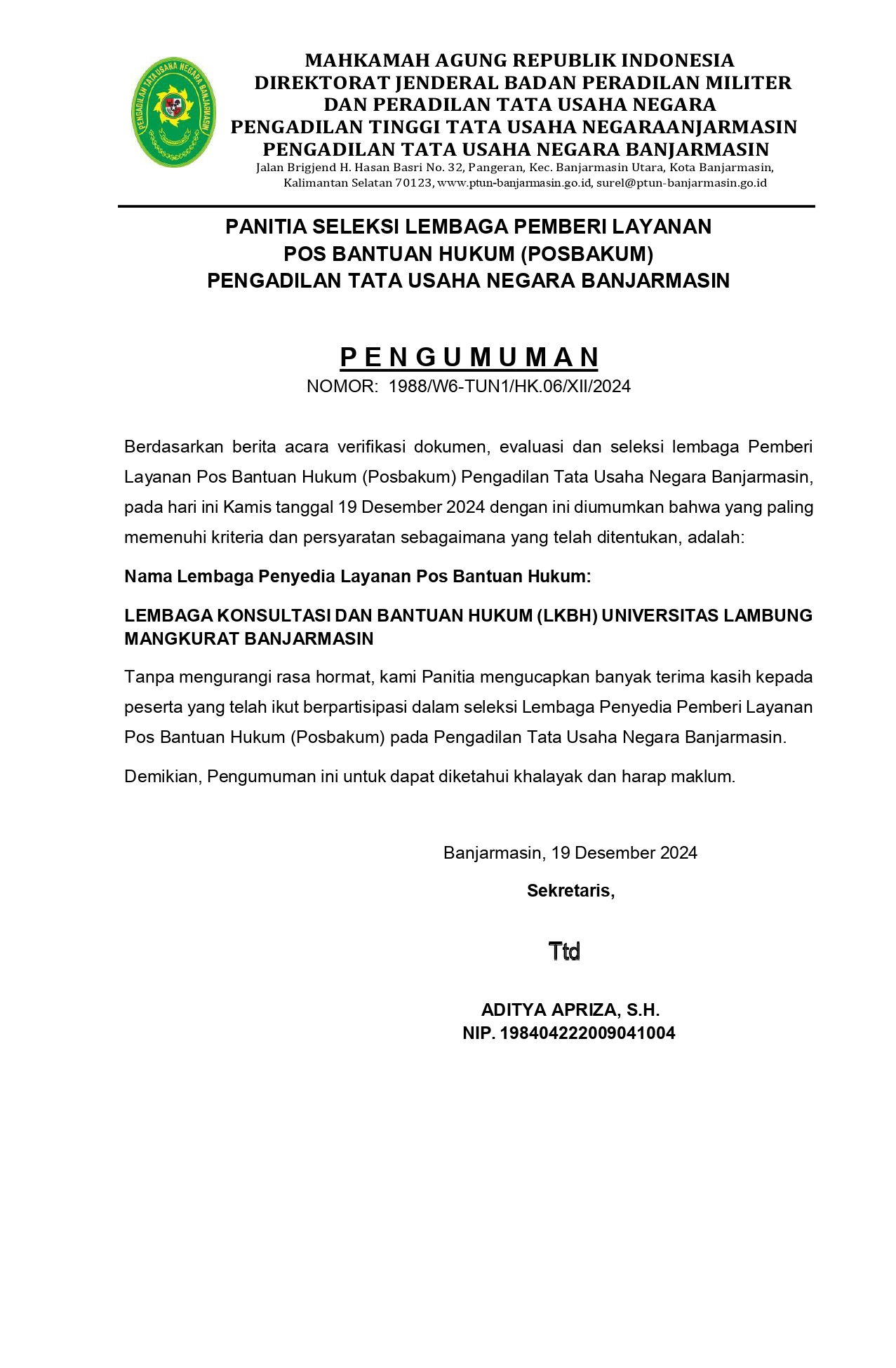 PENGUMUMAN LOLOS SELEKSI page 0001